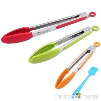 Stainless Steel Kitchen Tongs Set of 3-7 9 12 Inch Non-Stick Food Tongs with Silicone Tips for Barbeque Cooking Grilling Turner(multi color - Green Red Orange) - B0785J7P3T